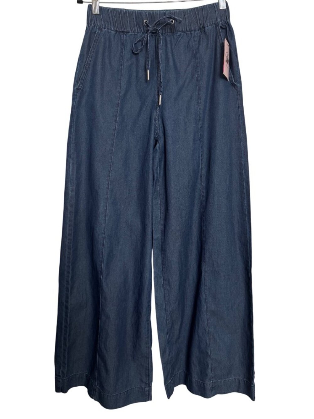 Juicy Couture Wide Leg Elastic Draw String Pants Size 4 Front Seam Dark Wash